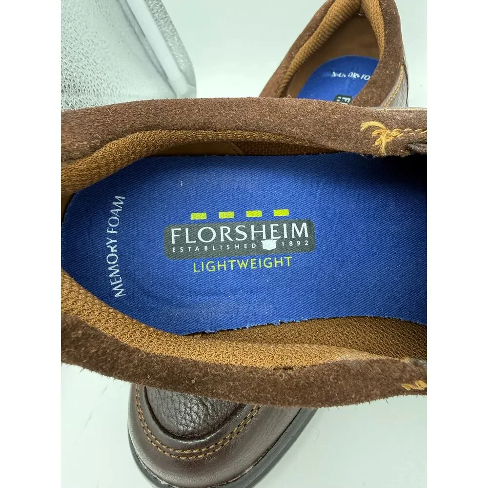 Florsheim Brown Leather Slip On Shoes Size 10.5 Lightweight Memory Foam